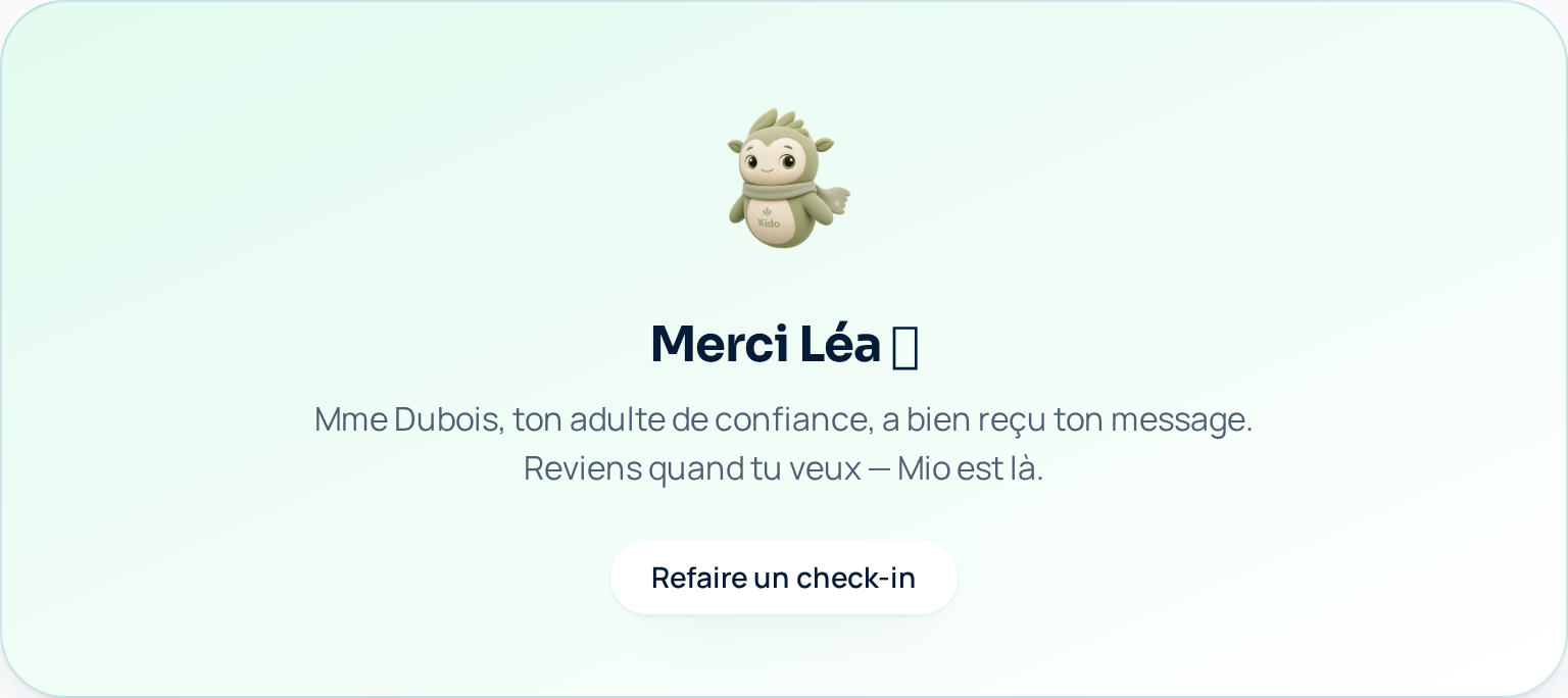 Confirmation Merci Léa après un check-in